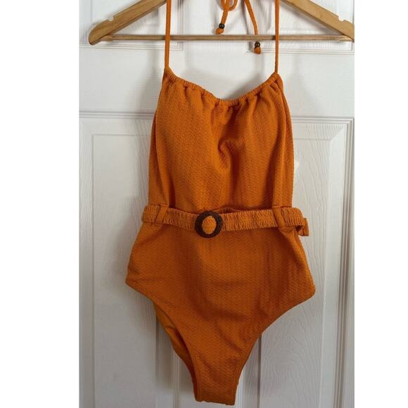 New Free People BOTEH Helios Halter One-Piece Swimsuit $250 X-SMALL Orange Belt - Picture 5 of 7